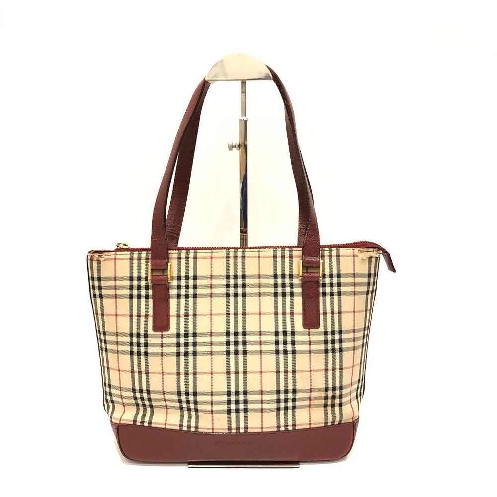 Burberry Plaid Tote Bag - Cream and Brown